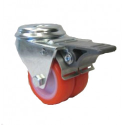 PU 2x50/QLDP Otočné dvojkolo s červenou polyuretanovou obručí s otvorem a brzdou